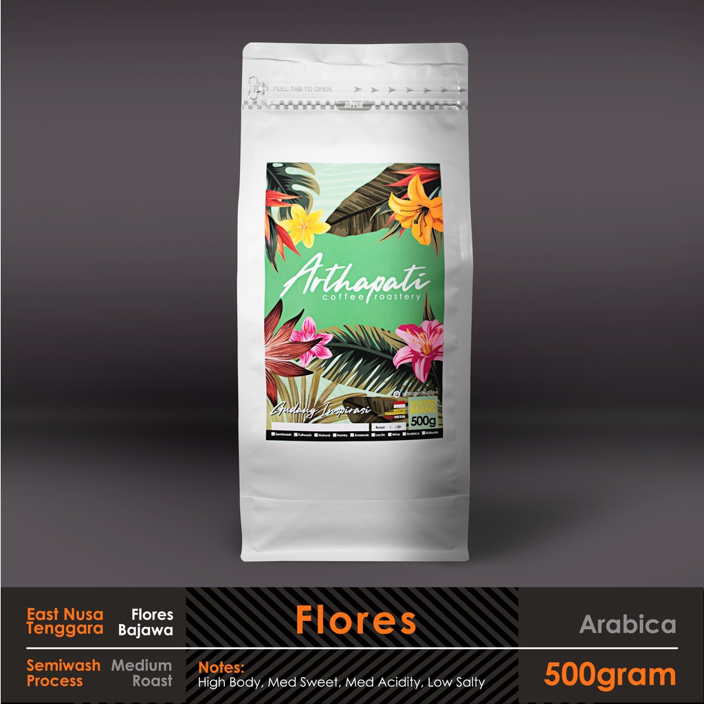

Biji Kopi Flores Arabica Semi Washed Arthapati Roasted Beans Coffee 500 gram