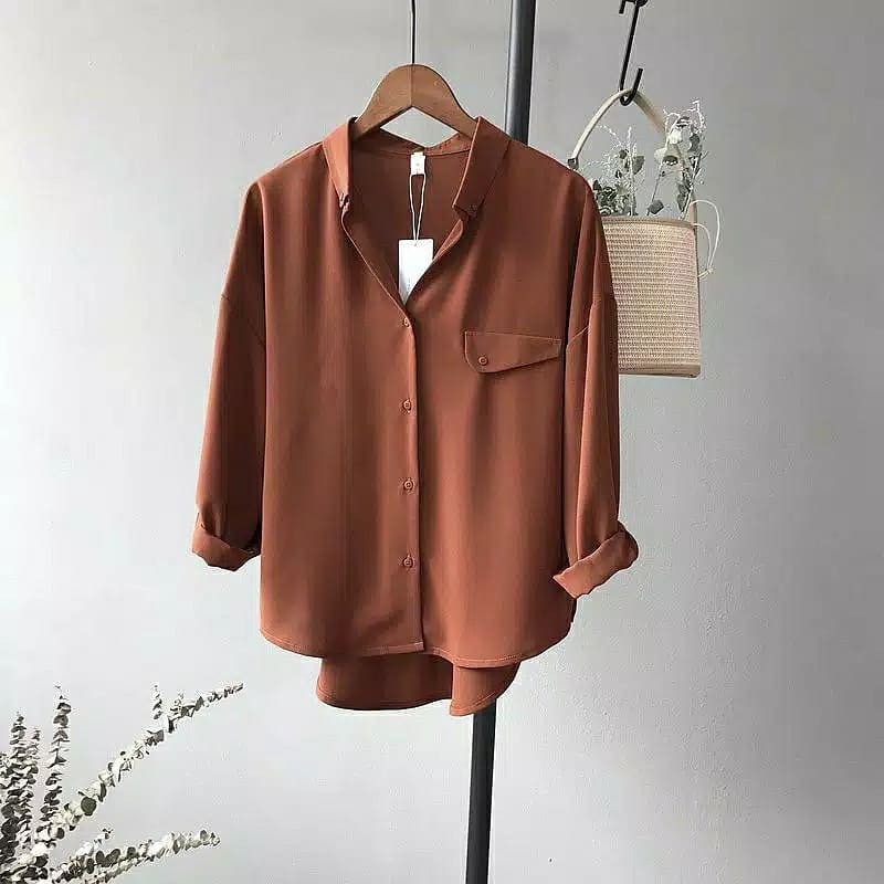 BLOUSE WANITA KOREA LENGAN PANJANG - KATERINA BLOUSE MANGO CREPE MURAH - ATASAN WANITA BLOUSE MURAH <-1