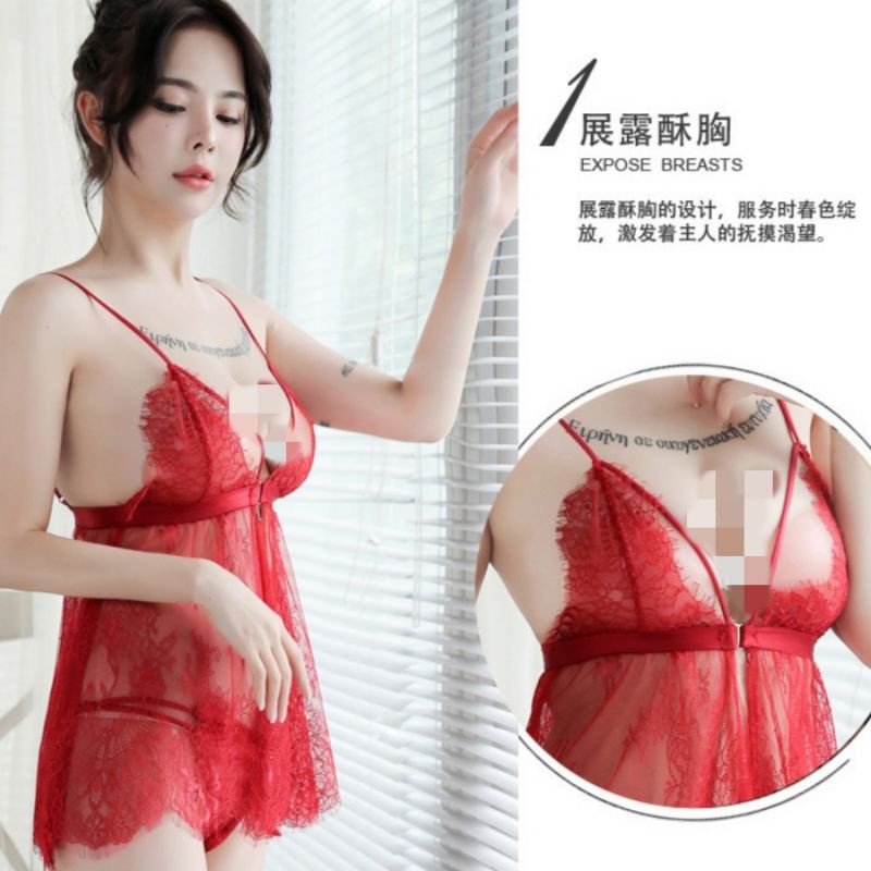 Set Lingerie Dress Fit XL Sexy &amp; G String Model Brokat Lace Kait Depan