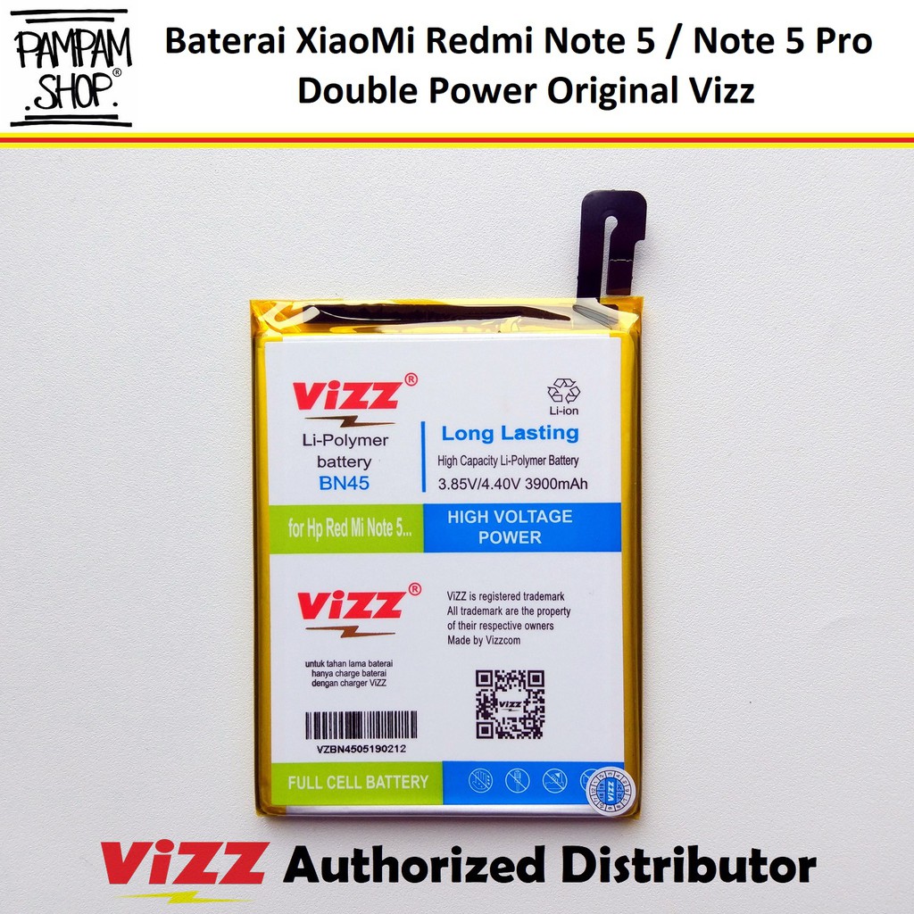 Baterai Vizz Double Power Original XiaoMi Redmi Note 5 Note 5 Pr   o BN45