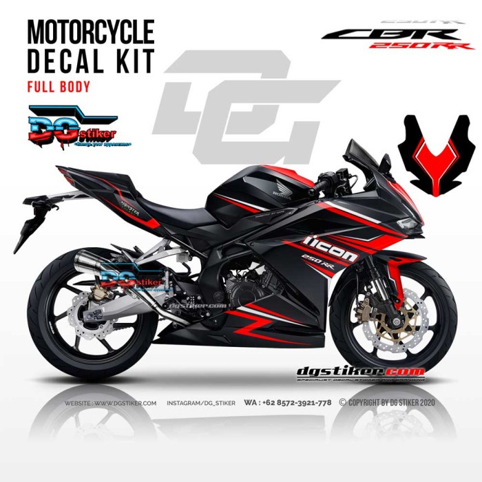 Decal CBR250RR Hitam Merah Icon Slant DG Stiker
