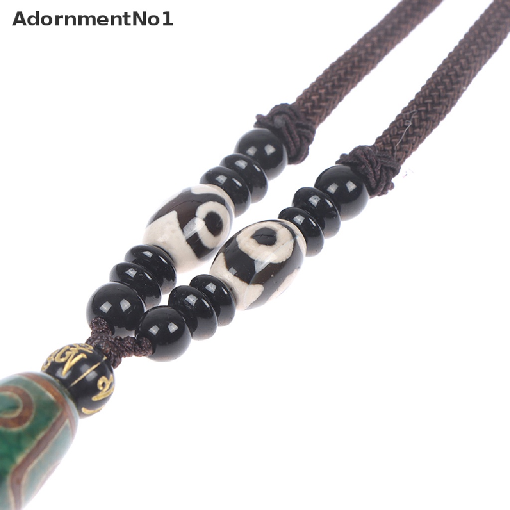 (AdornmentNo1) 1pc Kalung Rantai Manik Pendan Ukiran Tibet Sembilan Mata