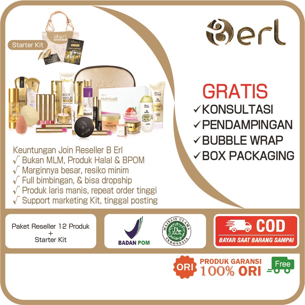 Paket Reseller B Erl Peluang Usaha Resmi 12 Produk Cosmetics dan Skincare Premium Halal BPOM
