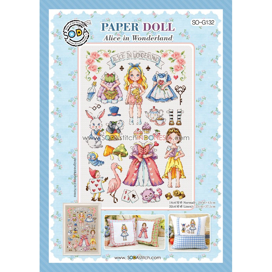 Paket DIY Craft Sulam Kristik Strimin Sodastitch SO-G132 - Paper Doll Alice In Wonderland Boneka