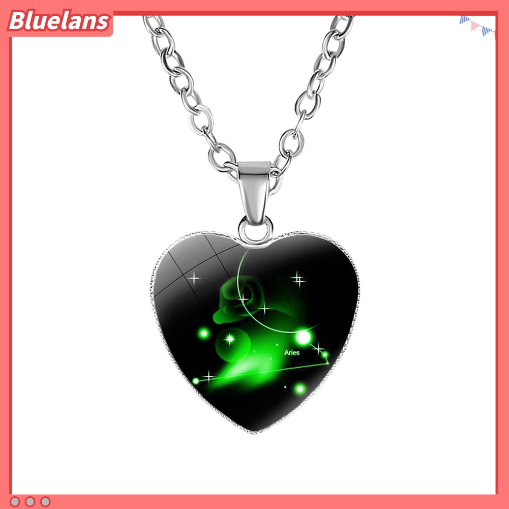 Bluelans Love Heart Necklace Fashion Charming Glass 12 Zodiac Constellations Sign Pendant for Women