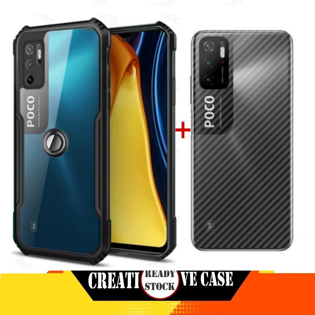 Case Xiaomi Poco M3 Pro 5G Shocprof Transparen Cincin Ringk+Garskin - Hitam