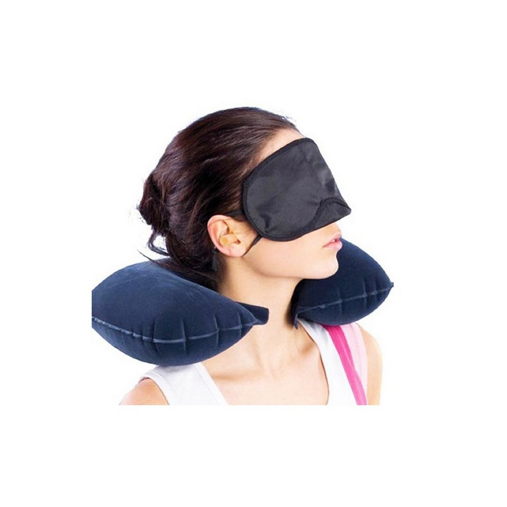 Inflatable Travel Pillow Bantal Leher Penutup Mata Telinga