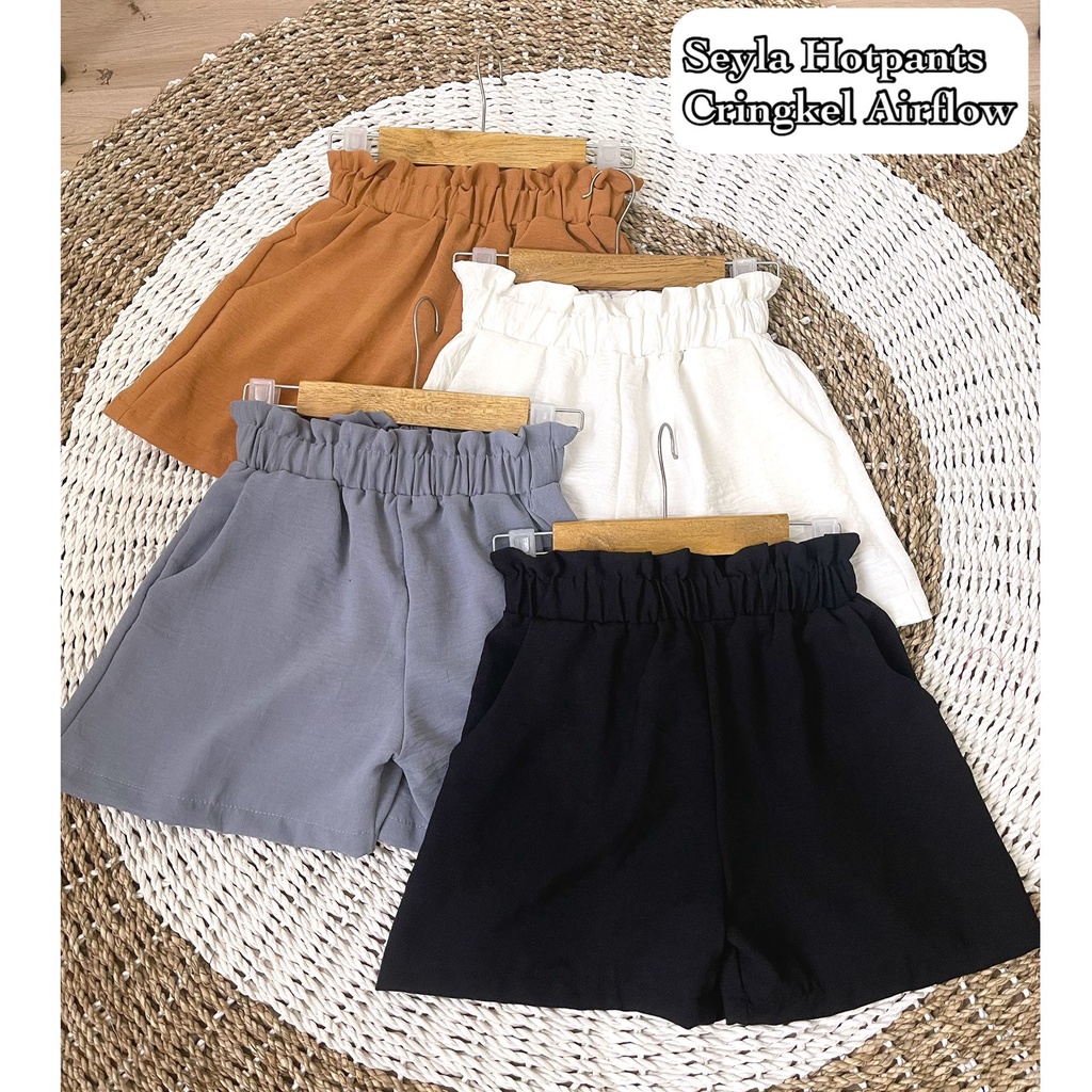 TRIVELA - Celana Pendek Crinkle Highwaist Karet / Seyla