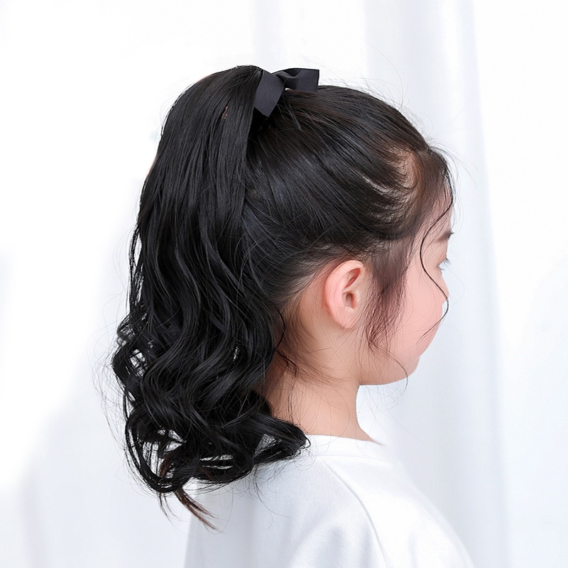 Rambut Palsu Ponytail Ekstensi Model Keriting Pendek Bahan Sintetis Tahan Panas Untuk Anak