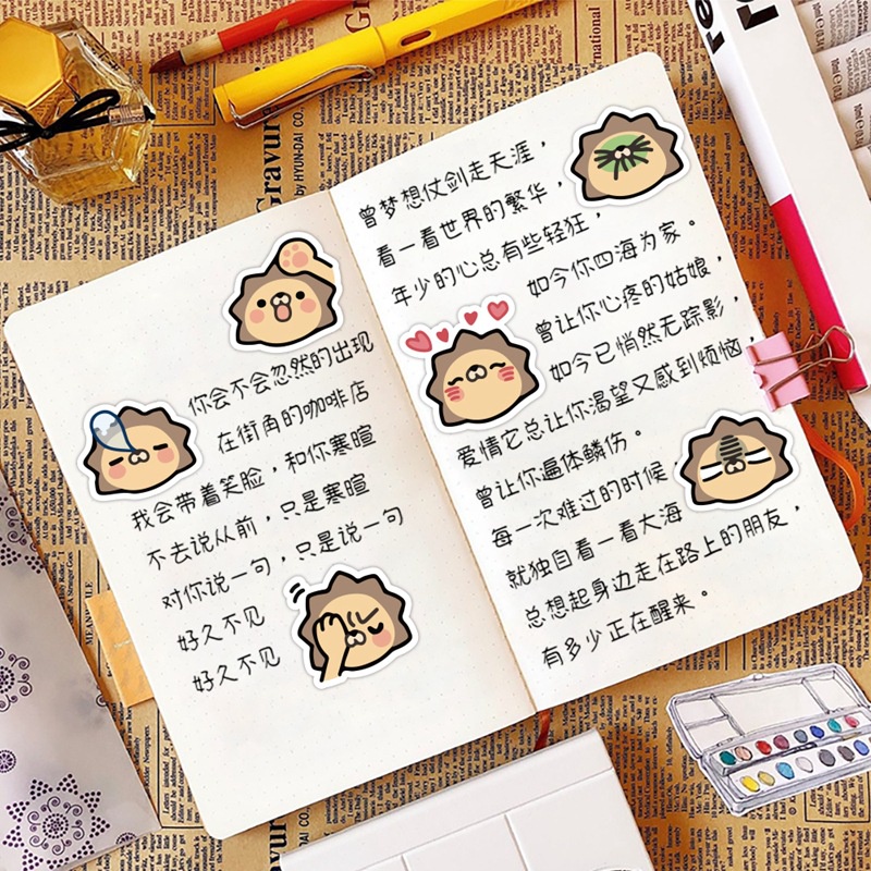 Lailai stiker lucu singa kecil ekspresi Jurnal bahan kartun ponsel case Air Piala bagasi tangan Buku