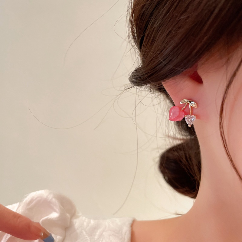 Anting Stud Kristal Zircon Bentuk Hati Peach Untuk Wanita