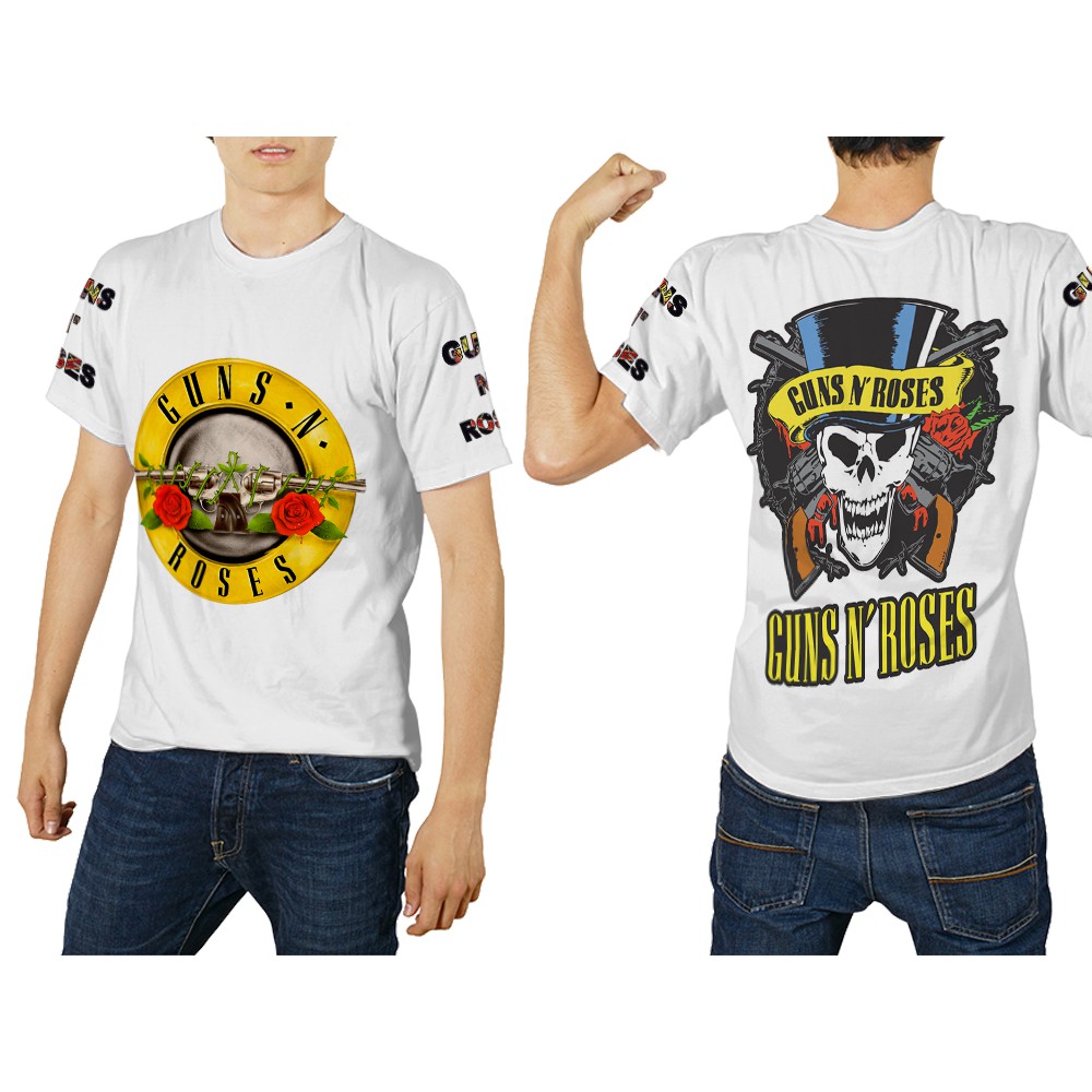 Kaos Pria Lengan Pendek GUNS N ROSES White 3D Full Print Sublimation