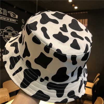 Topi Bucket Pria Dan Wanita Motif Print Panda Sapi Warna Hitam Dan Putih Untuk Musim Panas