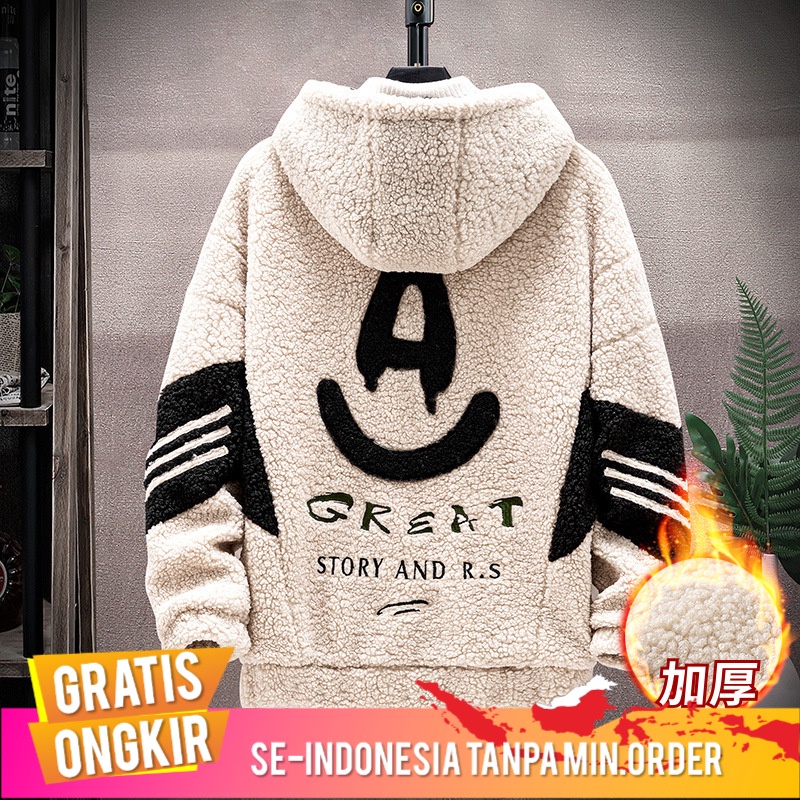 Outerwear Pria Pria Polar Bulu Tebal Tebal  Fashion Pria Empuk Bulu Jaket Pria Kain Wol Jaket Hits