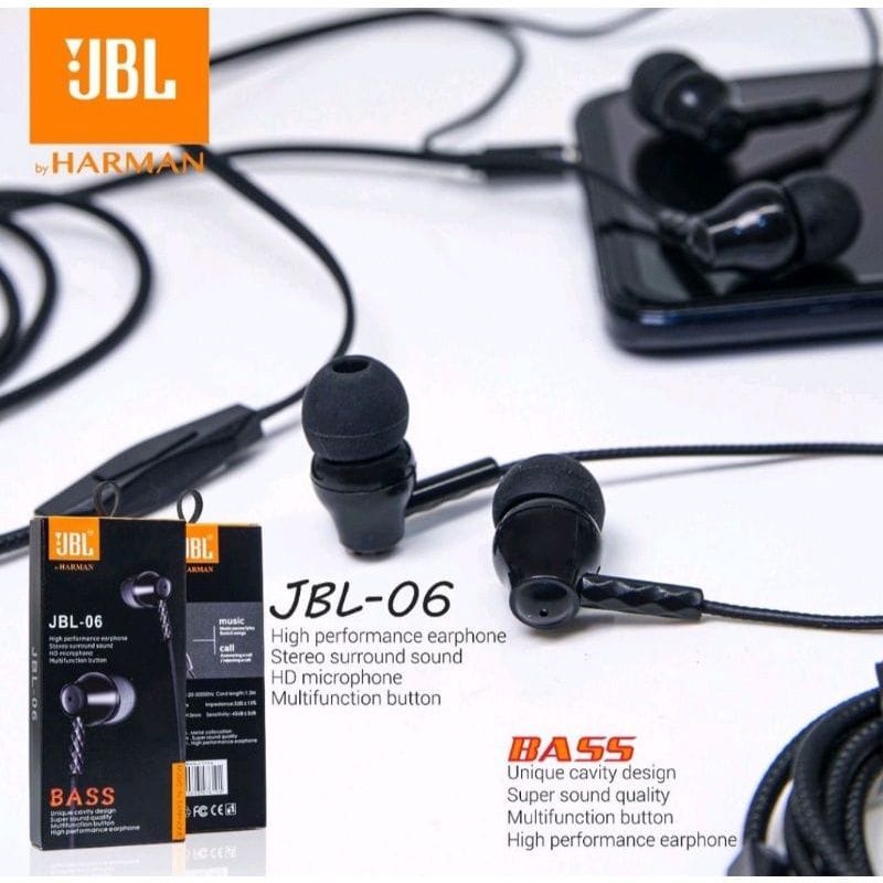 Headset JBL-06 Super Bass Handsfree JBL06 Super Bass Earphone JBL-06 Super Bass