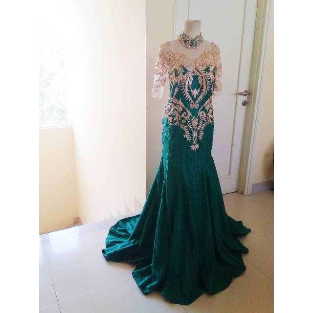 Gaun pesta Model mermaid rok duyung bordir emas full payet