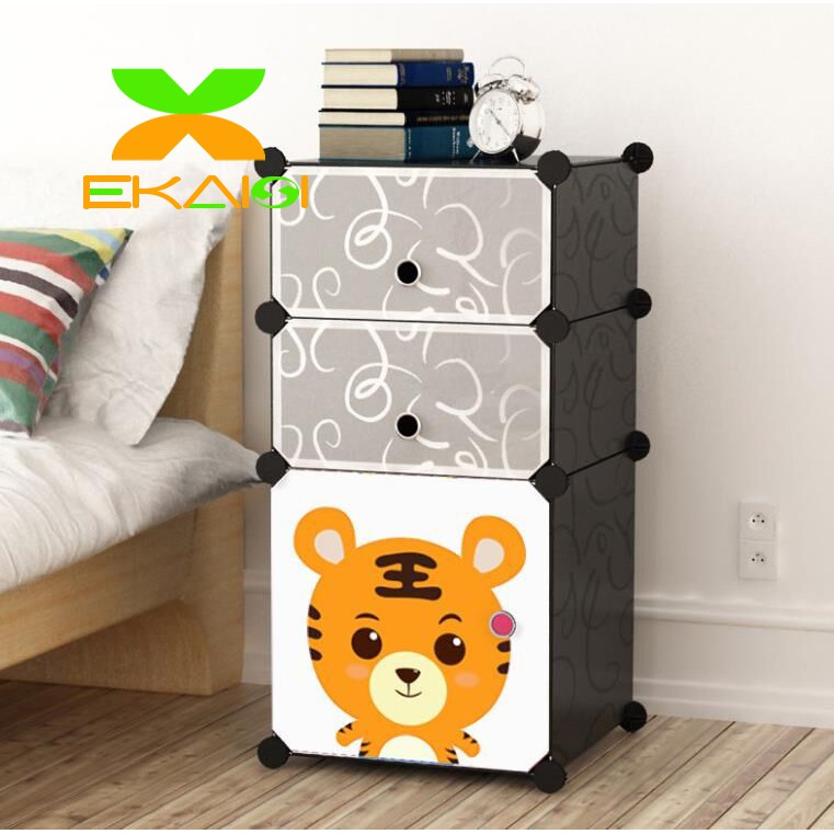 Ekaisi Lemari plastik bedside table anti air rak buku susun 3 pintu/kotak hello kitty