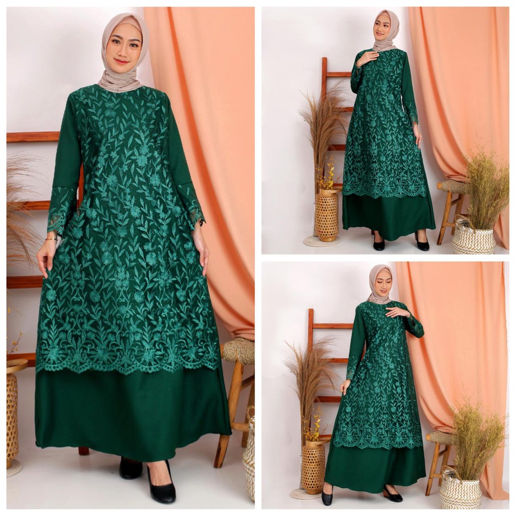 (Dijamin RealPict) Gamis Selma Tulle Bordir Mix Moscrepe Premium Gamis Pesta Mewah Termurah  !!