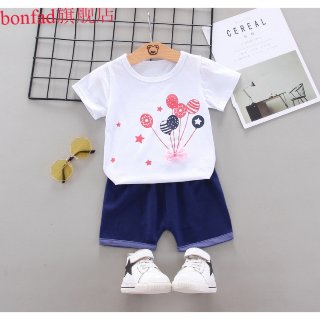 Setelan Baju Anak Perempuan Balita Import | Set Kaos Anak Cewek / Kualitas PremiumSTLN PitaBalon MB