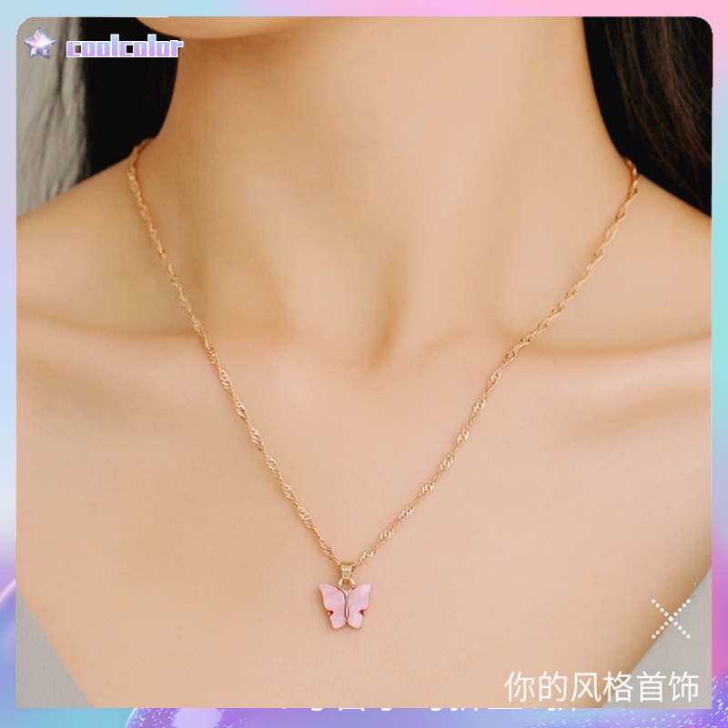 COD✨Kalung Rantai Wanita Liontin Kupu-kupu gaya korea Biru Necklace Klavikula kecenderungan  fashion Murah COD