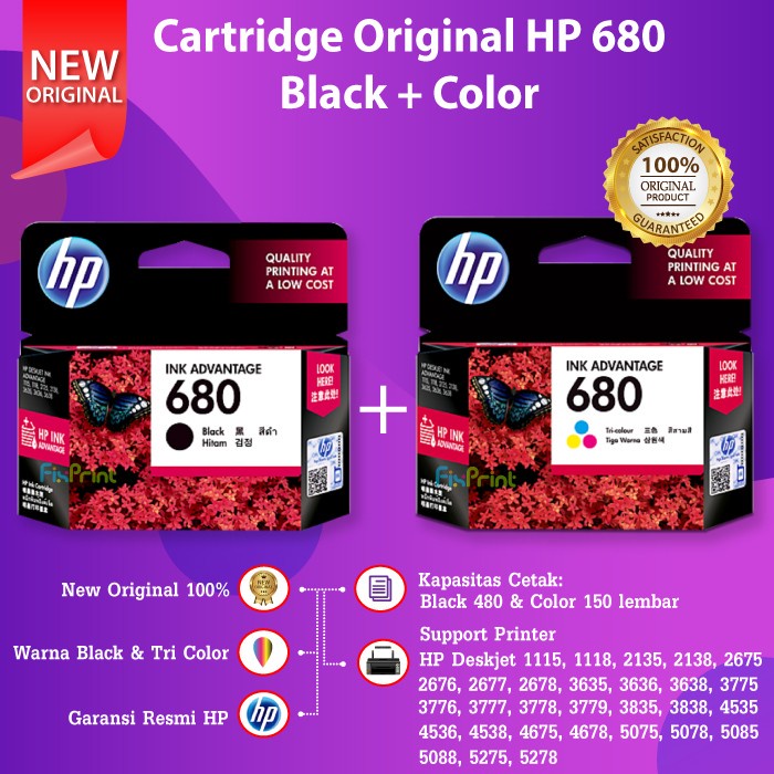 Tinta HP 680 Black &amp; Colour ORIGINAL (1 SET) Tinta HP