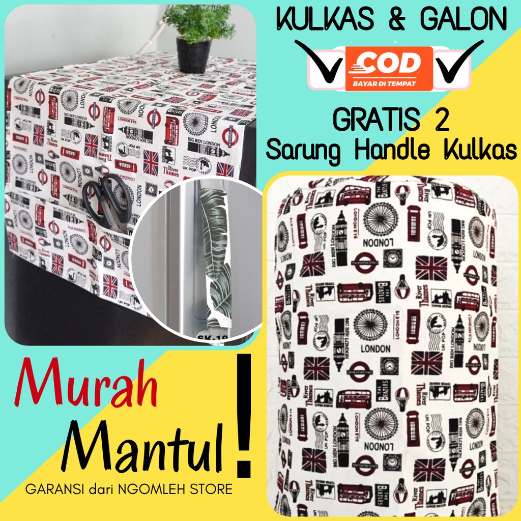 Sarung Galon dan Kulkas Set - Sarung Taplak Tutup Kulkas Set Galon Motif London