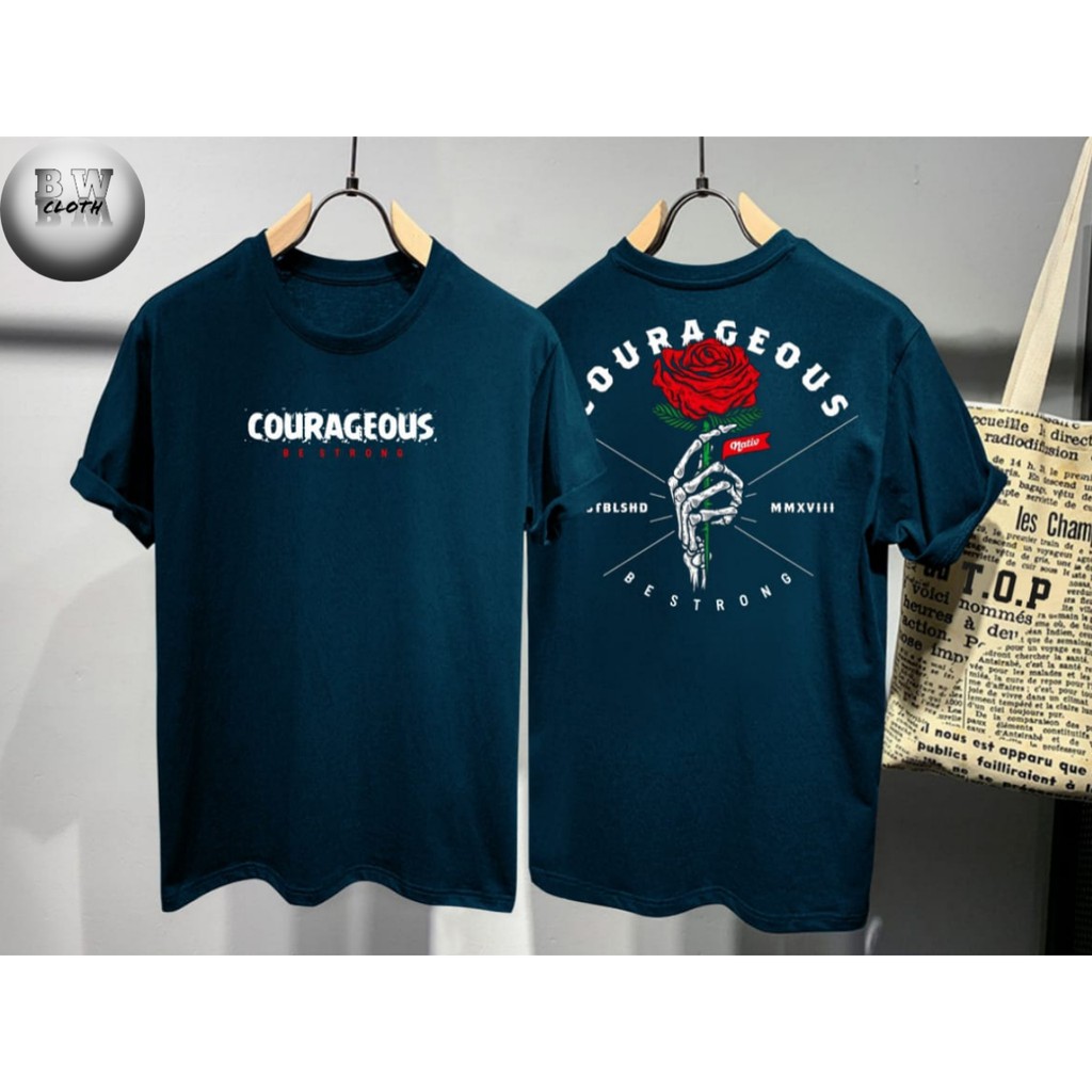 KAOS PRIA CASUAL COURAGEOUS MAWAR MERAH KUALITAS DISTRO #COD #KAOS