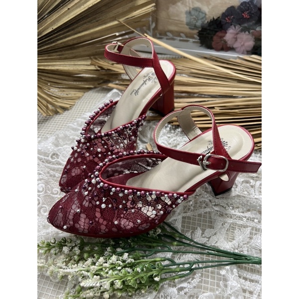 sepatu Rafaizoutfit merah marron sepatu wanita alummi payet tali tinggi 7cm tahu