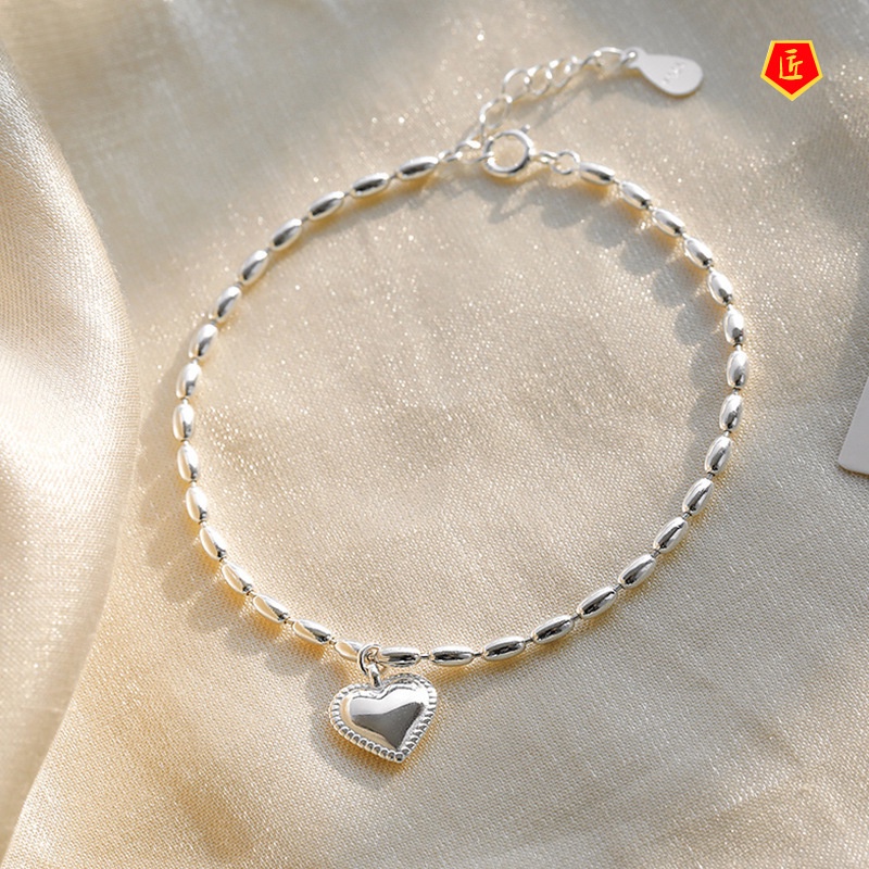 [Ready Stock]S925 Silver Heart Bracelet Female Niche Design Retro