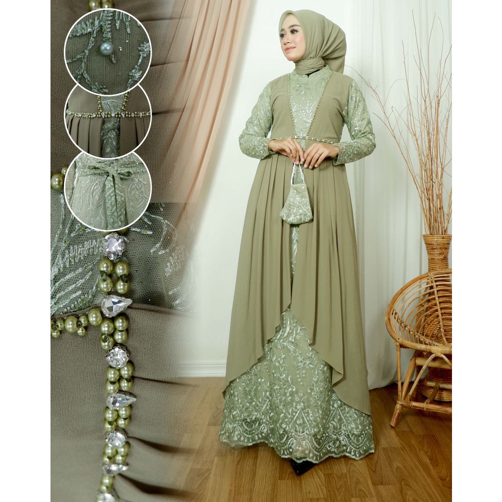 Kebaya Gamis Maura Modern / Dress Kondangan / Bridesmaid / Kebaya Brukat Pesta / Wisuda / Kebaya / Gamis