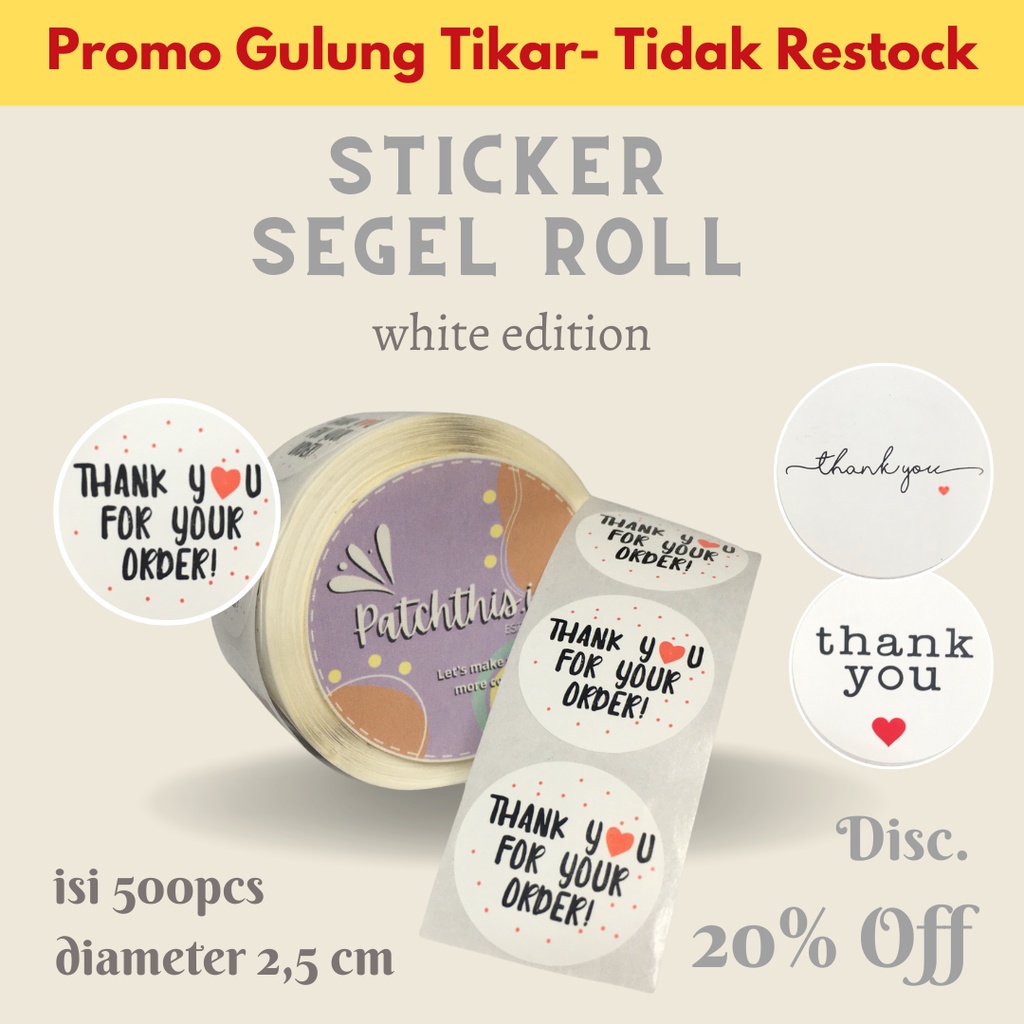 

[500pcs/1roll] Stiker segel label Terima Kasih bulat warna putih untuk dekorasi souvenir