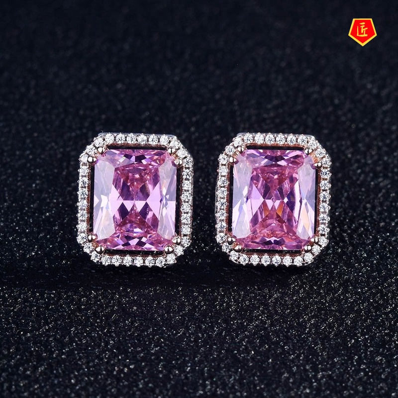 [Ready Stock]New High-End Luxury Necklace Pink Tourmaline Rings Ear Studs