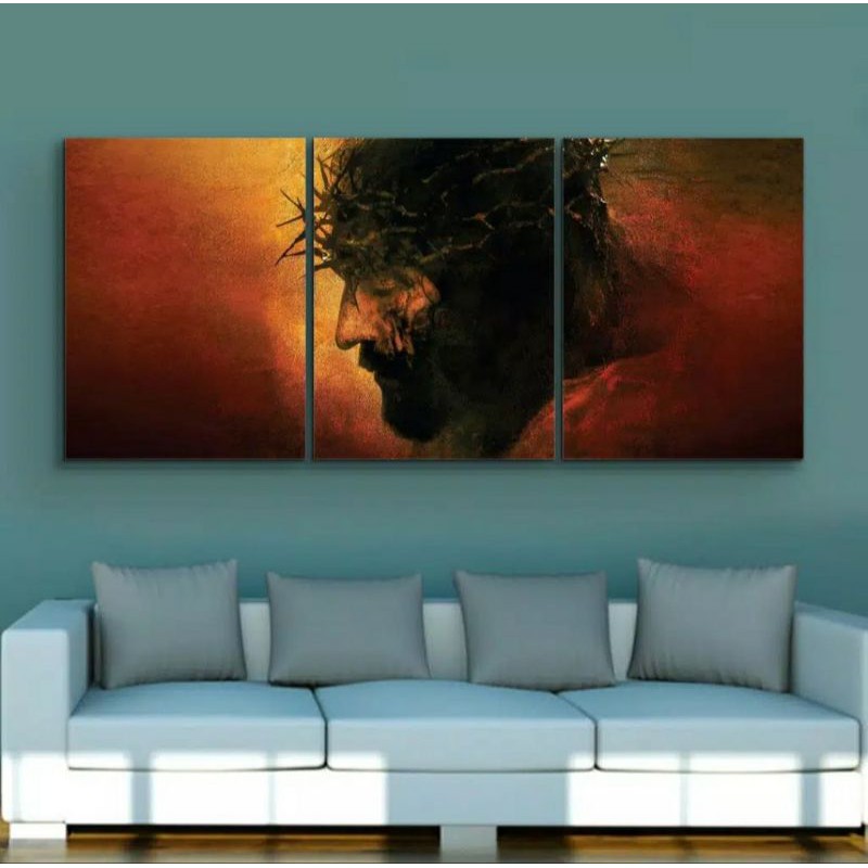 Hiasan dinding Kristen Katolik gambar Tuhan Yesus bermahkota duri / Sengsara Tuhan.