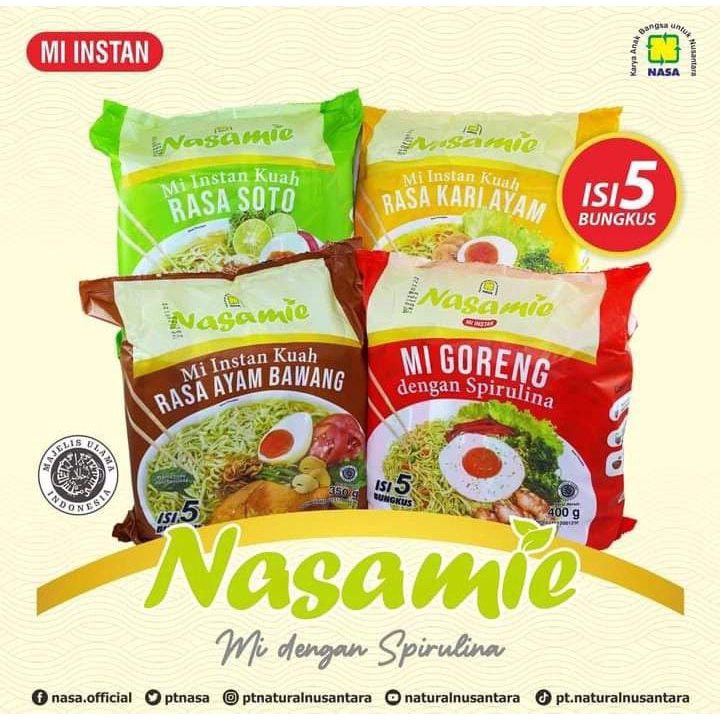 

MIE NASA 4 variant Rasa / MIE GORENG , Mie Soto, Mie Kari , Mie Ayam Bawang / 1 PACK ISI 5 BUNGKUS NASAMIE / MIE Organik, Mie Sehat