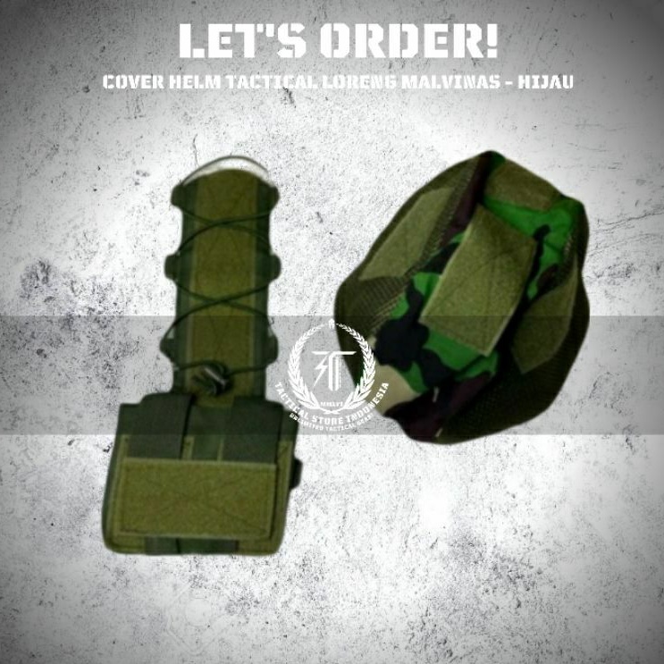 Cover Helm Tactical + Pouch Perekat Battery Helm Tactical Gen 2 - Hijau Kombinasi Loreng Malvinas