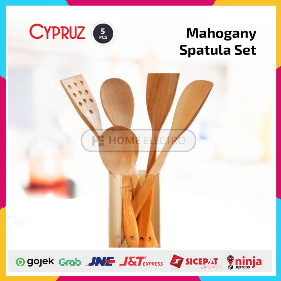 CYPRUZ Spatula Kayu - Wooden Mahogany Spatula Set 5pcs