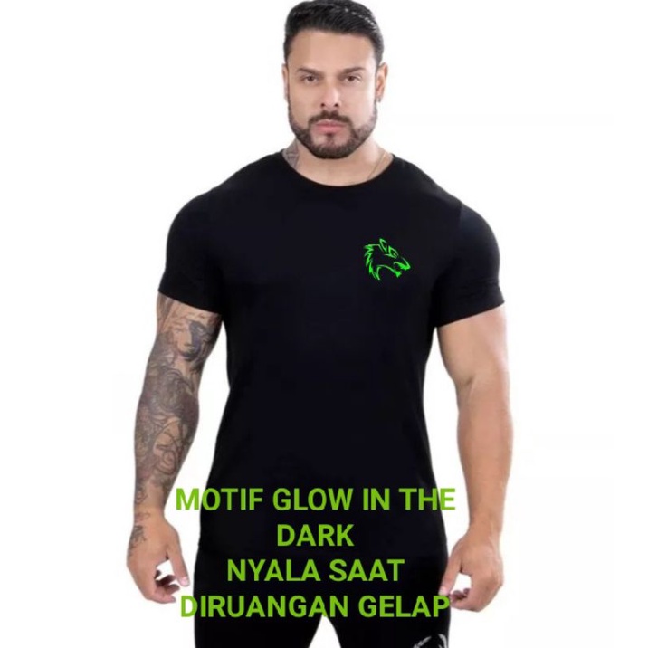 Hokyshop92 Kaos Pria Glow In The Dark Wolf Oblong Lengan Pendek Baju Distro Lelaki Dewasa Cod