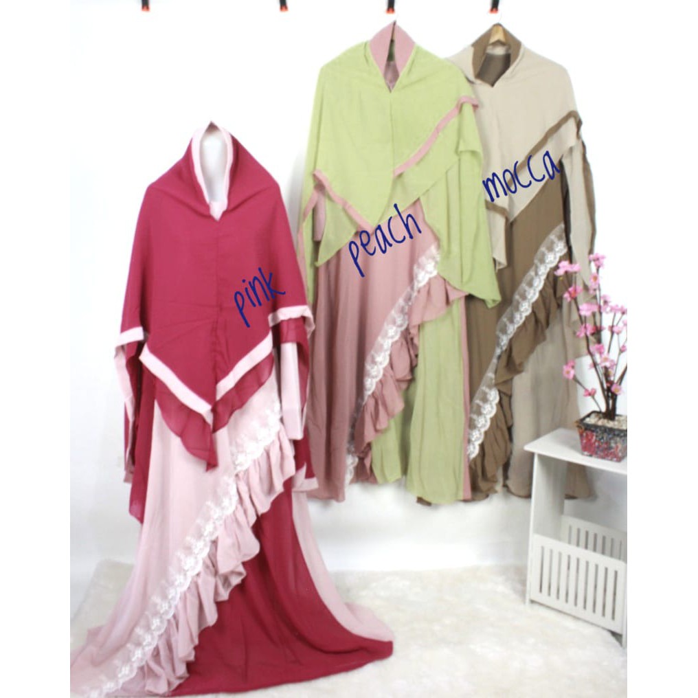 Gamis set babydoll CERUTY SYARI SET KHIMAR ALEXA renda wanita muslim baju busana gaun tile brukat