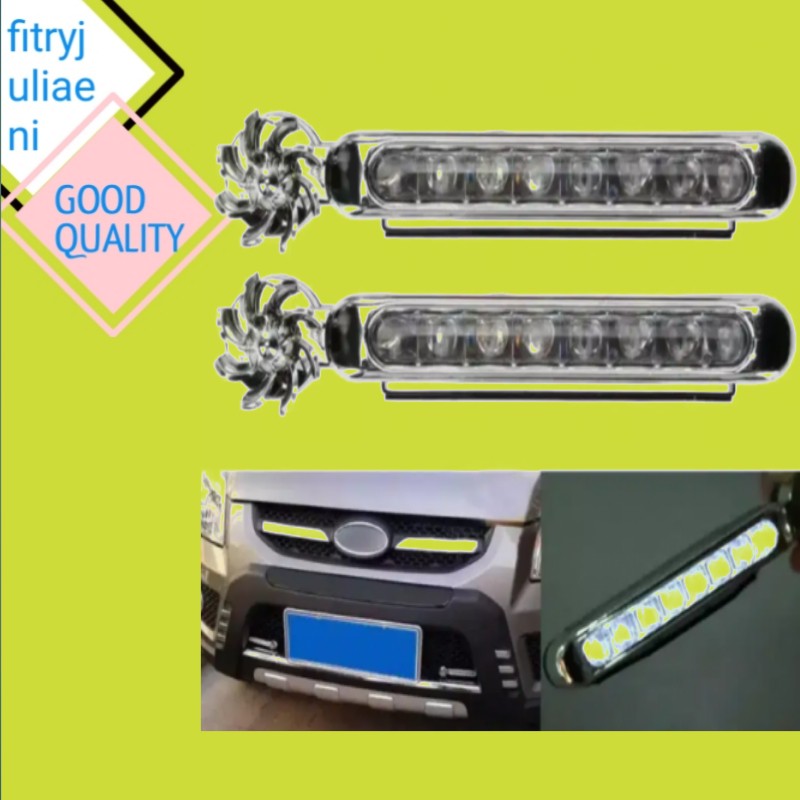 Lampu tenaga angin surya 8 mata led model kipas otomotif mobil 2 pair car light lampu depan mobil ta