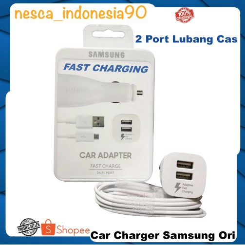 Car Charger Cas Casan Hp Handphone Mobil Merk SAMSUNG 2 Lubang Port Fast Charging Ori Original P76