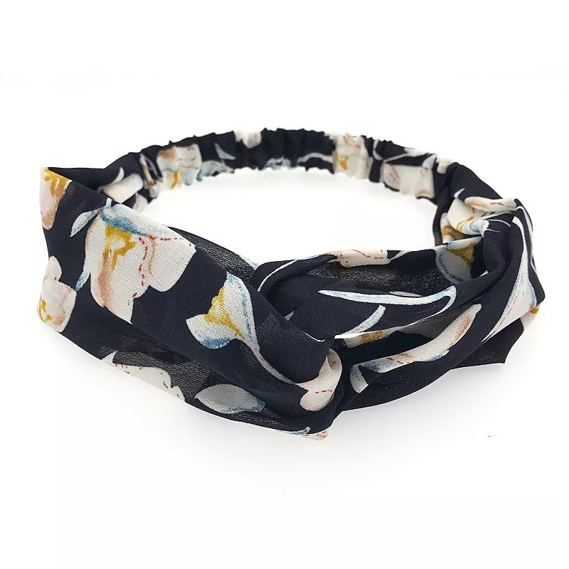 MF1 Wanita Yoga cross elastic hair band chiffon floral headband ladies hair accessories