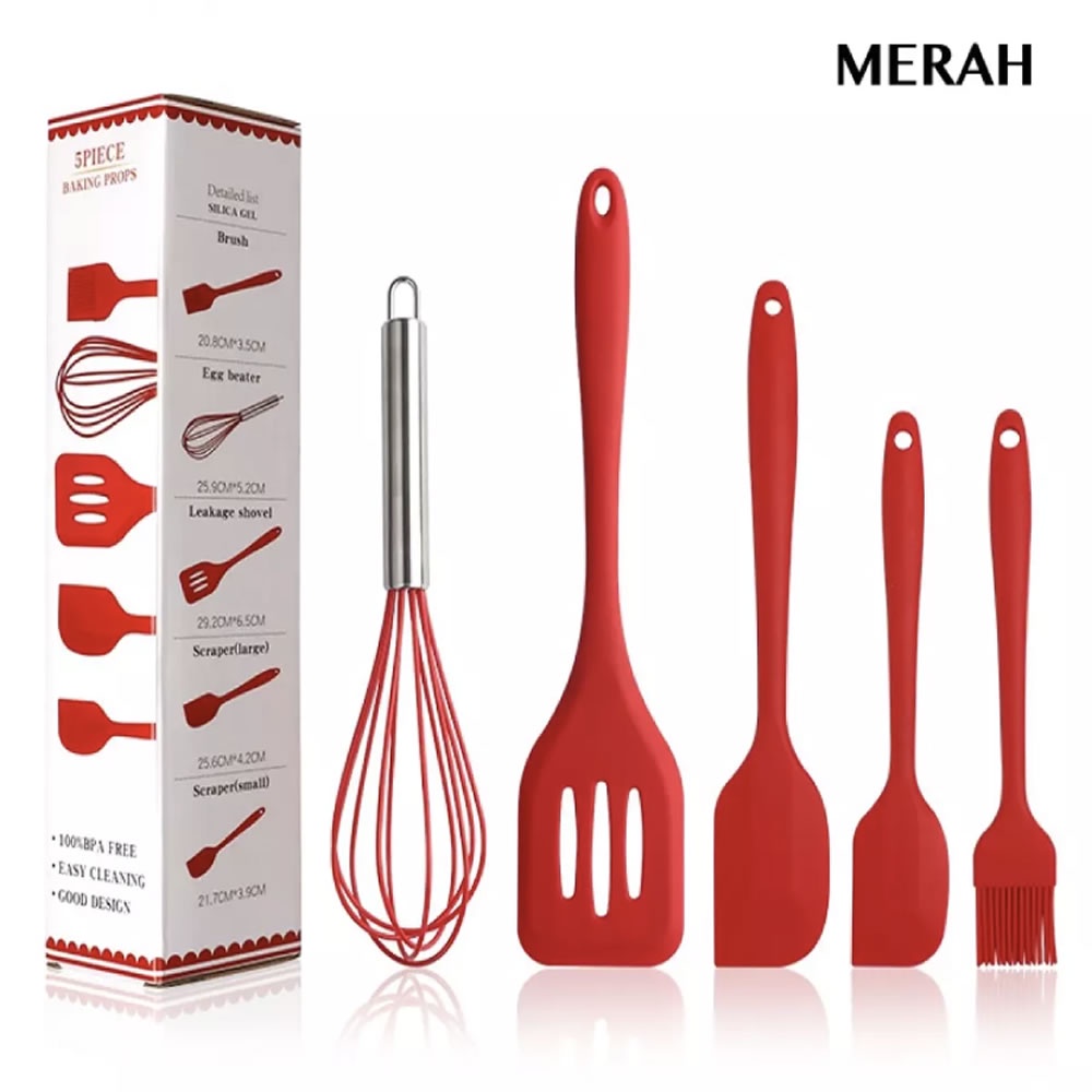 Set Alat Masak Spatula Silicone Sutil Silikon Tahan Panas Isi 5 Pcs