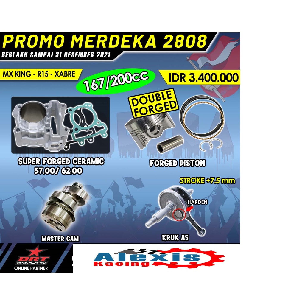 Super Paket Promo BRT Bore Up Blok Ceramic 62mm Mx King/R15/XABRE/Vixion Old