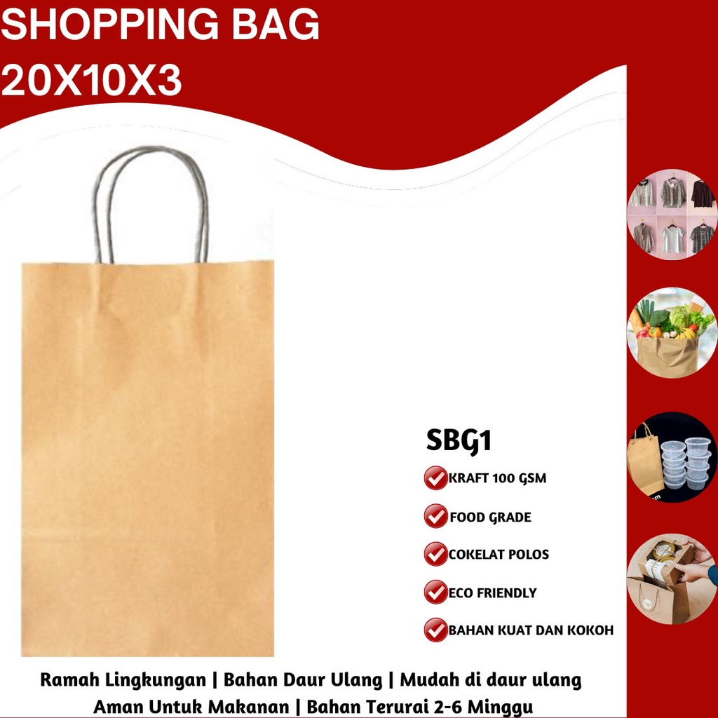 Paper Bag Polos Tas Belanja Kantong Belanja (SBG1-20X10X30)