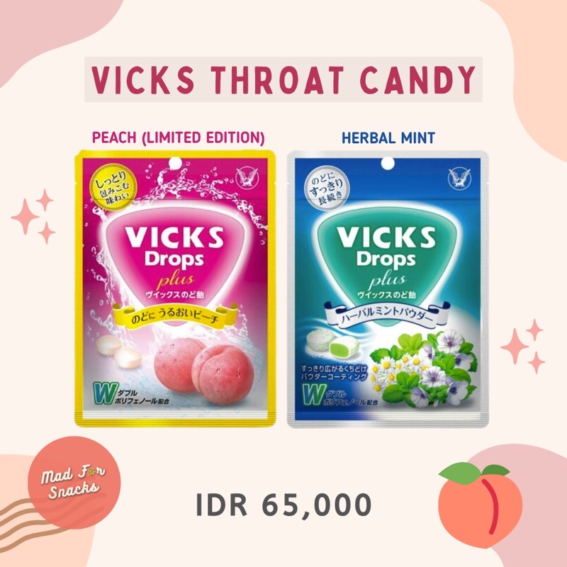 Jual Vicks Throat Mint Candy (Peach/ Herbal Mint) Shopee Indonesia