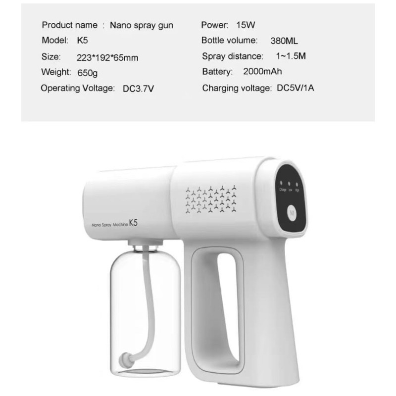 K5 Nano Spray Gun Semprotan Disinfectant Wireless UV Light ANTI VIRUS