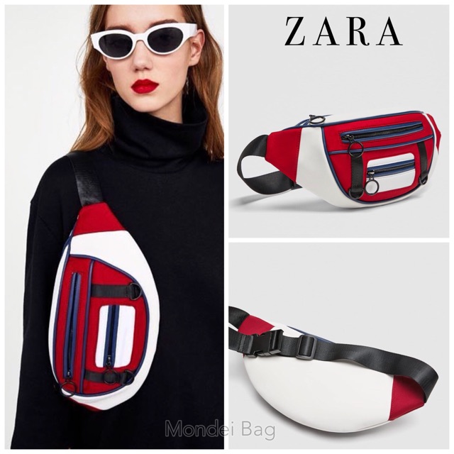 ORIGINAL  ZAR4 Sporty belt bag / z4ra zra waist bag red white / tas pinggang zara merah putih