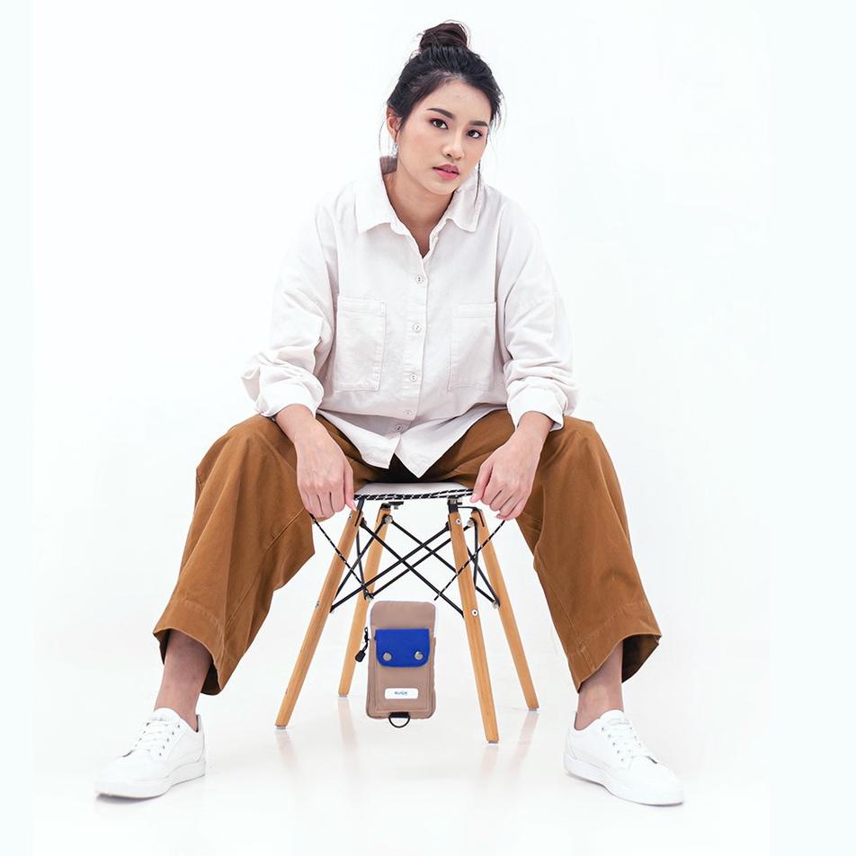 Modern.. Euck - Phone Wallet /Dompet Smartphone  - Denwa Button Khaki Blue