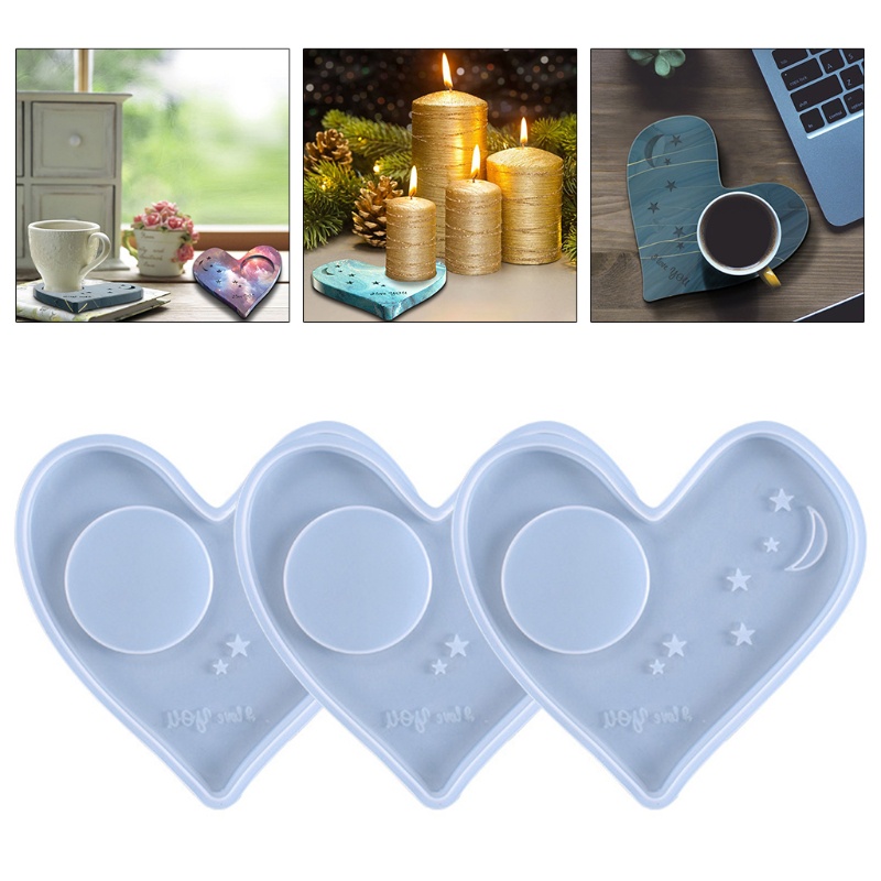 SIY  Love Heart Star Coaster Epoxy Resin Mold Candlestick Pad Mat Tray Silicone Mould