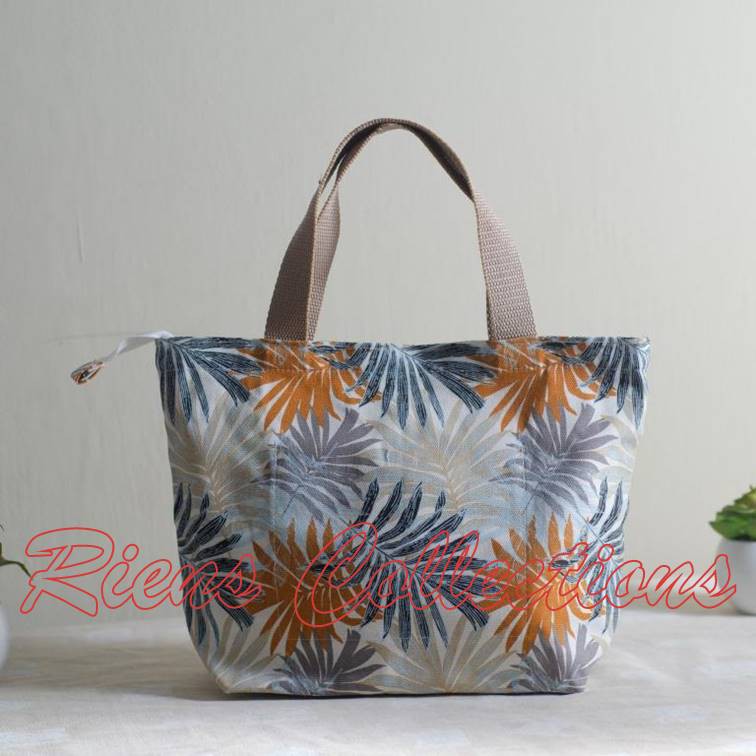 RIENS COLLECTIONS. HANDBAG BESAR KANVAS MOTIF FLORAL PALM ORANGE